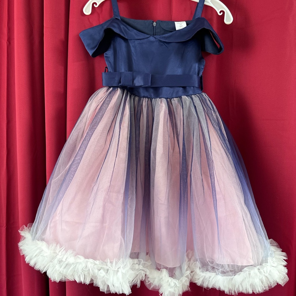 Elegant Blue and Pink Off-Shoulder Dress